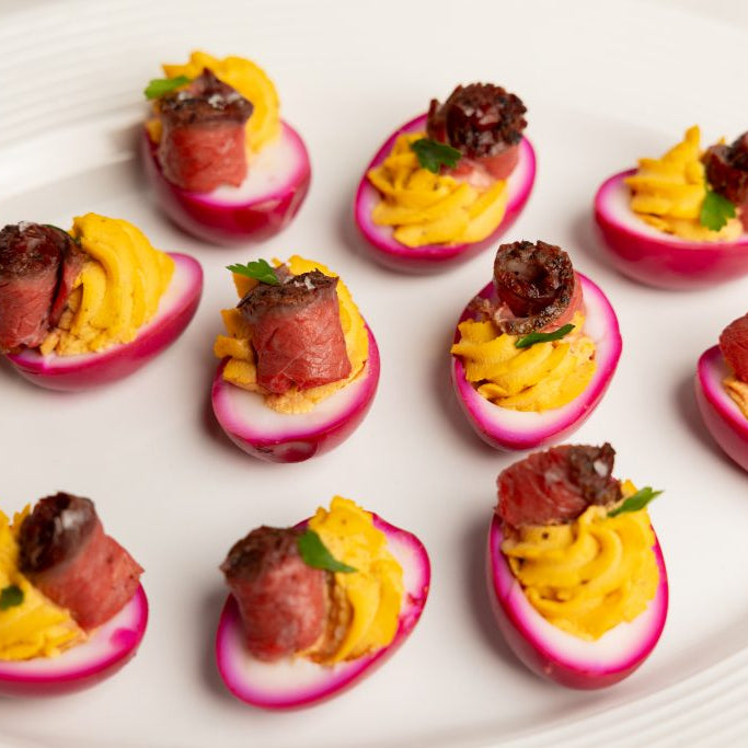 Pink Deviled Eggs With Steak | MEATER